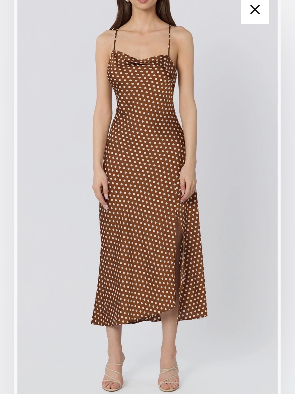 ASTR the Label Size S Cowl Neck Slip Dress Brown Polka Dot Slip Dress